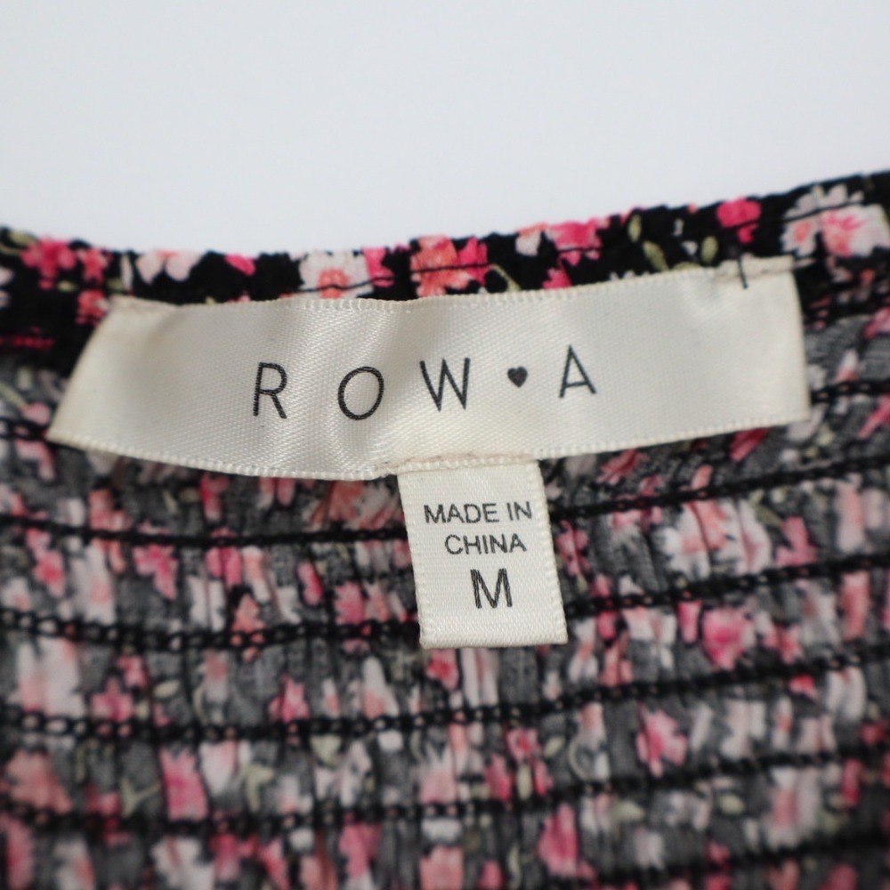 ROW A Floral Print Smocked Bodice Mini Dress Women's Size‎ M Pink Black - Picture 3 of 6